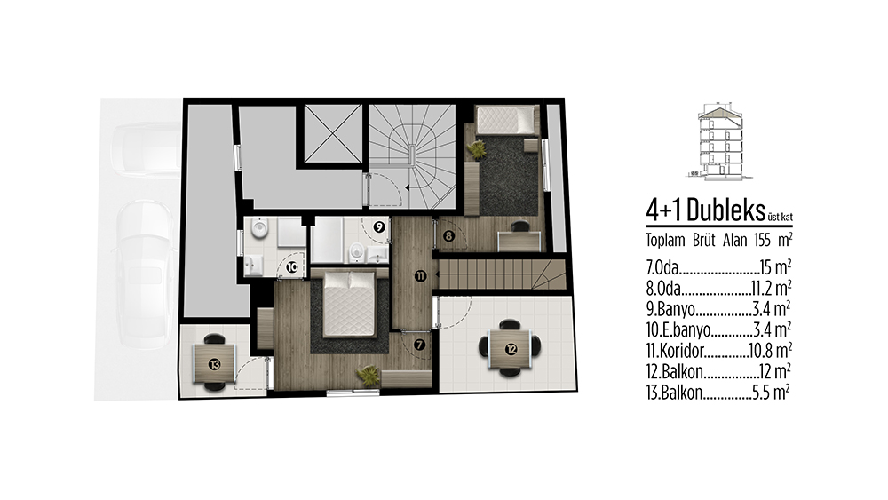 4 + 1 Dubleks - Üst Kat